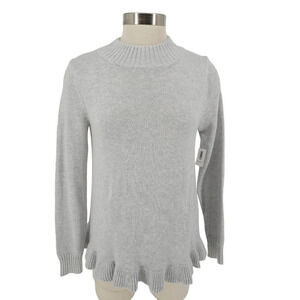 Old Navy Peplum Sweater Light Gray Ruffle Hem Long Sleeve Pullover Knit